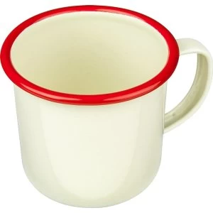Image of Enamel Mug Beaker Cup Tea Camping 8cm Cream with Red Trim