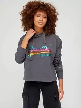 Image of Superdry Vintage Logo Rainbow Hoodie - Grey, Size 8, Women