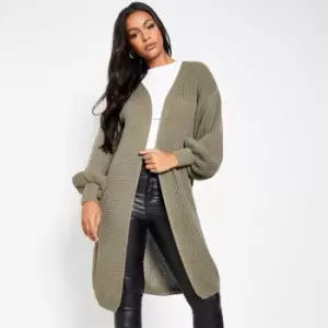 Image of I Saw It First Balloon Sleeve Longline Knit Cardigan - Green