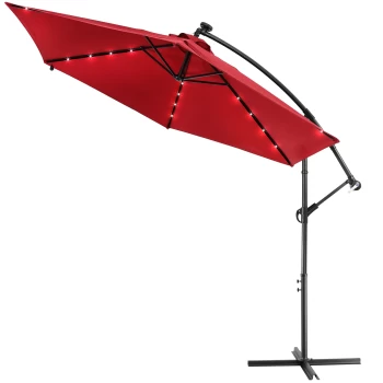 Image of Solar Cantilever Parasol Haiti Red 3.3m Crank & Tilt with LED