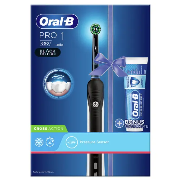 Image of Oral B Pro 1 650 CrossAction Black Electric Toothbrush
