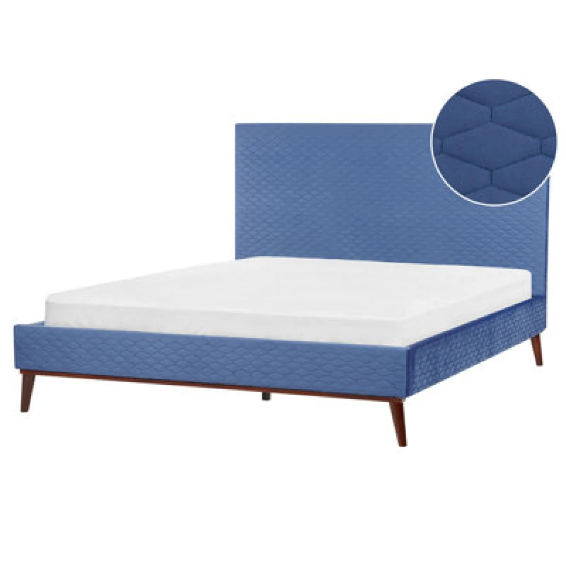 Image of Beliani Bed Velvet Bayonne 180 X 200 Cm (Eu Super King) Blue