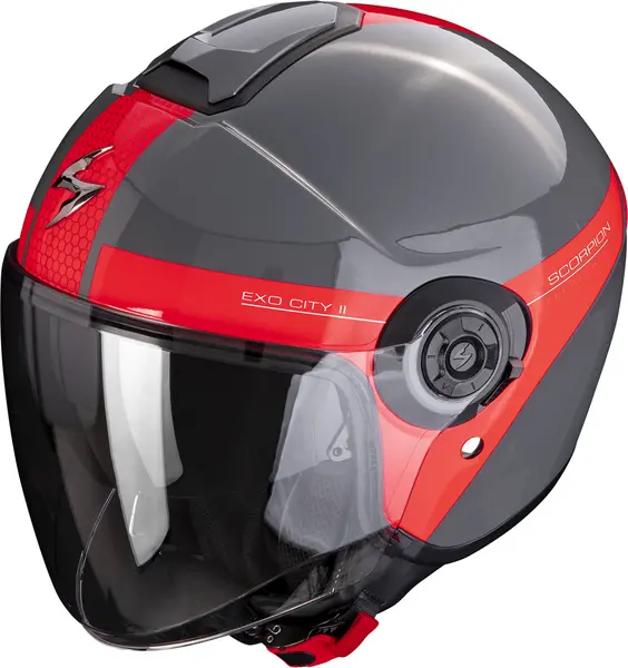 Image of Scorpion Exo-City II Short Grey-Red Jet Helmet XL