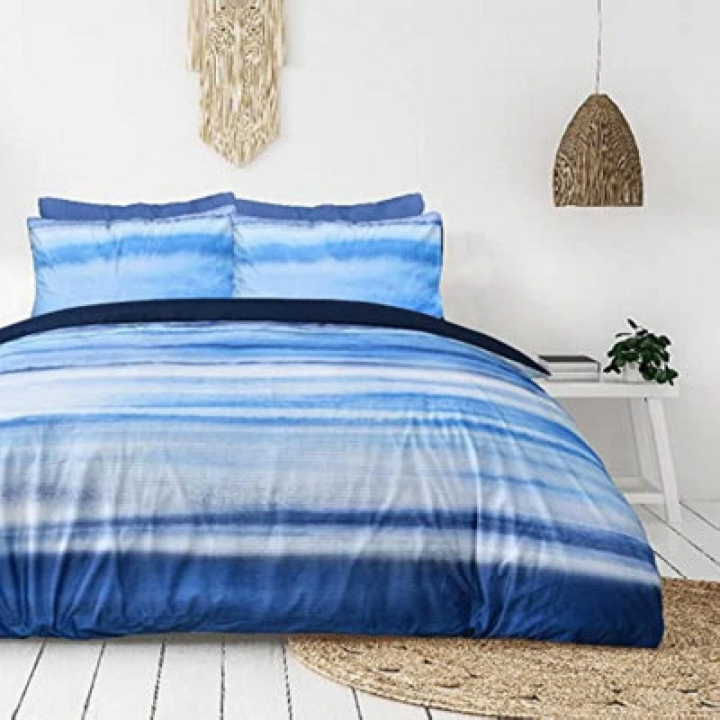 Image of Smart Living Smart Living Luxury Hotel Quality Reversible Ribbed Velvet Duvet Cover with Pillowcases in Blue Size: Super King Blue Super King Unisex