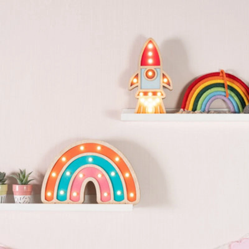 Image of ValueLights Kids Battery Powered Wooden Rainbow Wall or Table Lamp Multi