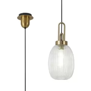 Image of Luminosa Acree Ceiling Pendant E27 With 20cm Almond Ribbed Glass, Clear Brass Gold, Matt Black