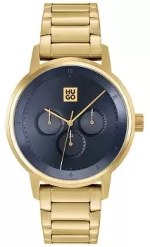 Image of HUGO 1530265 Mens #DEFINE Blue Dial Gold Stainless Watch