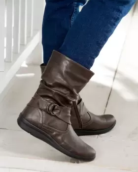 Image of Cotton Traders Womens Flexisole Mid-Calf Buckle Boots in Brown