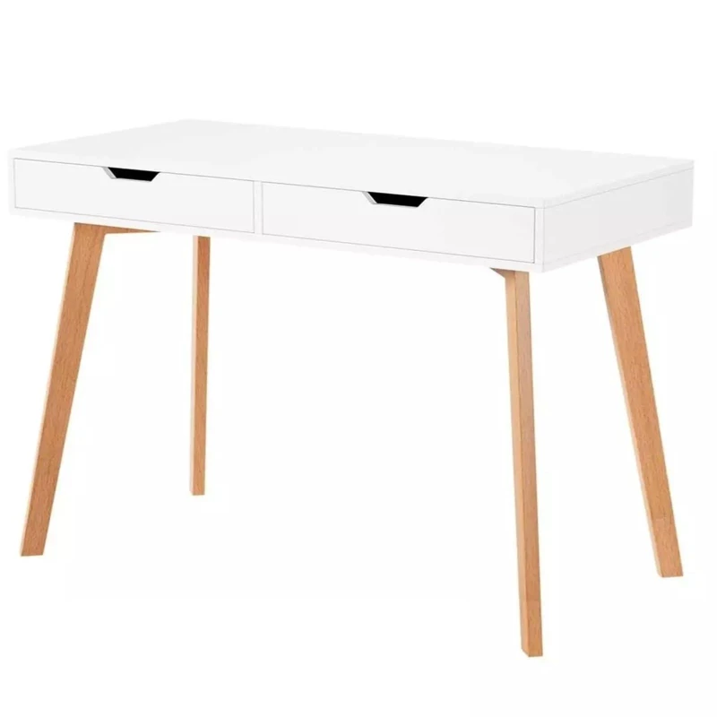 Image of Gr8 Home Wooden Computer Desk Dressing Table With Drawers in White White Unisex