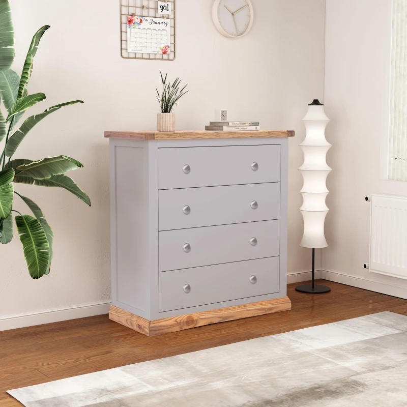 Image of Cabinet Bits Biccari 4 Drawer Chest of Drawers Chrome Knob in Grey Grey Unisex