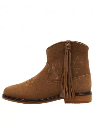 Image of Mango Girls Suede Tassel Boots - Brown, Size 2 Older