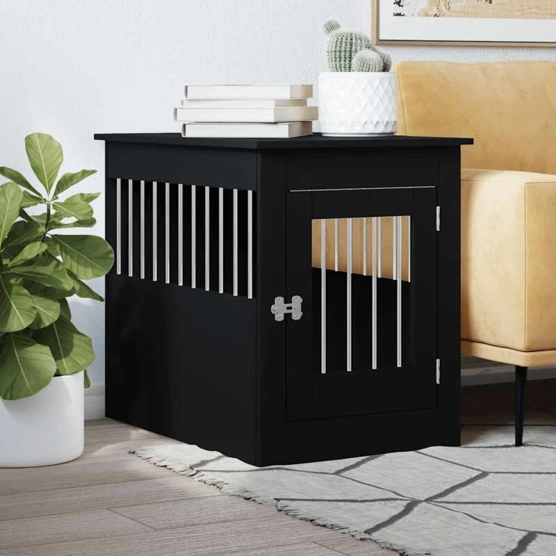 Image of vidaXL Dog Crate Furniture Black 55x80x68cm Engineered Wood, Black 838324