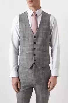Image of Skinny Fit Grey Blue Pow Check Waistcoat