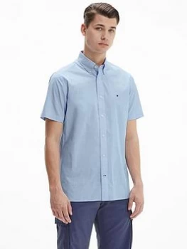 Image of Tommy Hilfiger Natural Soft Poplin Short Sleeve Shirt - Copenhagen Blue, Copenhagne Blue, Size L, Men
