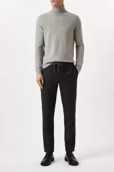 Image of Slim Fit Charcoal Pinstripe Drawstring Trousers
