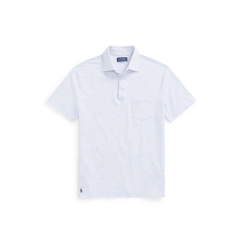 Image of Polo Ralph Lauren Cotton Linen Short Sleeve Polo Shirt - Blue Blue M