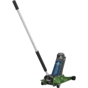 Image of Sealey Trolley Jack Low Entry with Rocket Lift 3 Tonne Hi Vis Green