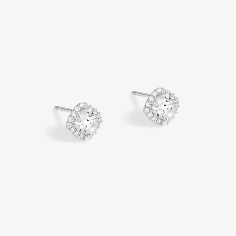 Image of Simply Silver Sterling Silver 925 Cubic Zirconia Halo Earrings Silver