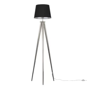 Image of Nero Brushed Chrome Tripod Floor Lamp with Black Aspen Shade