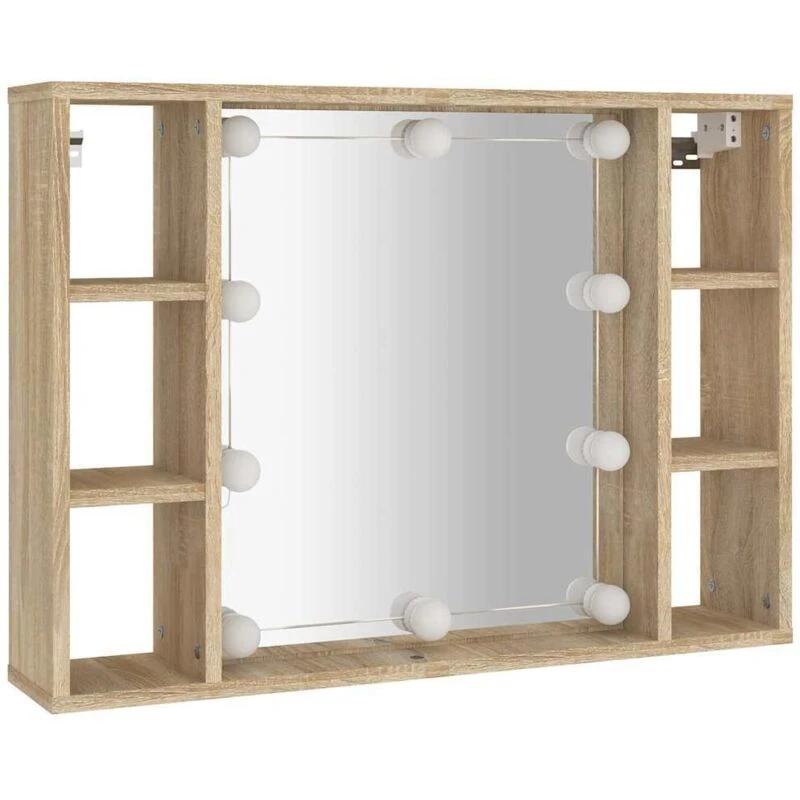 Image of vidaXL Mirror Cabinet with LED Sonoma Oak 76x15x55 cm, Brown 808858