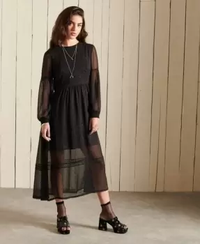 Image of Superdry Woven Long Sleeve Metallic Midi Dress