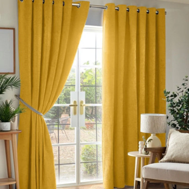 Image of Luxury Living Chenille Blackout Ring Top Eyelet Curtains 229Cm X 229Cm Ochre