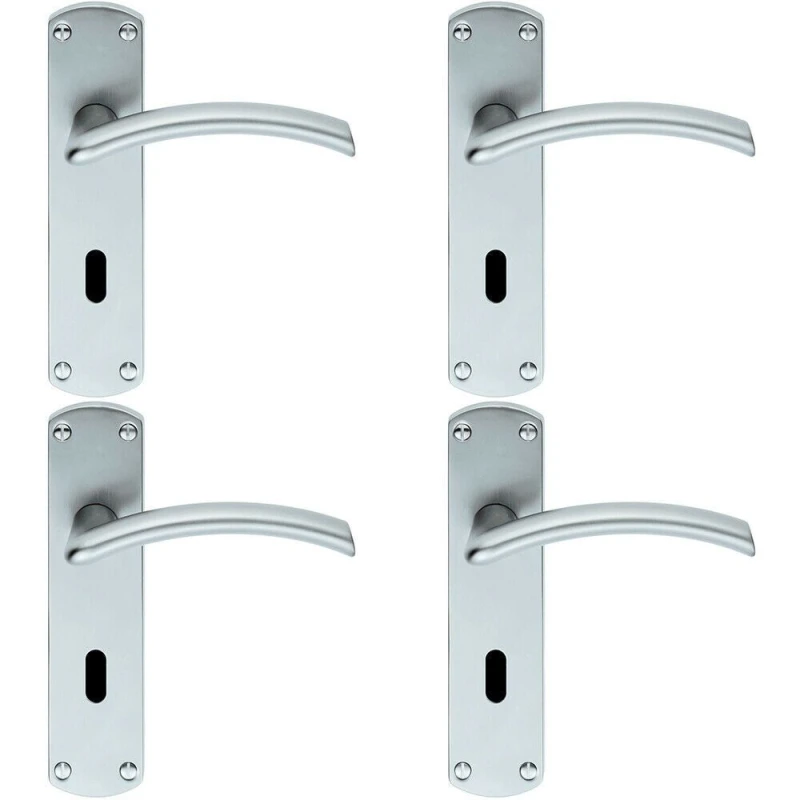 Image of Loops 4x PAIR Arched Lever on Lock Backplate Door Handle 170 x 42mm Satin Chrome Multi