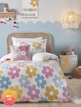 Image of Bedlam Retro Floral Pink Plush Fleece Duvet Cover Set, Pink, Size Double