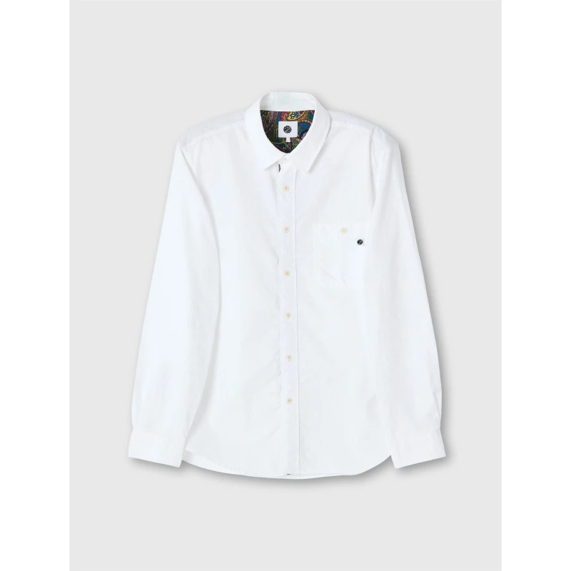 Image of Pretty Green Mens Long-Sleeve Plain Shirt White male Small