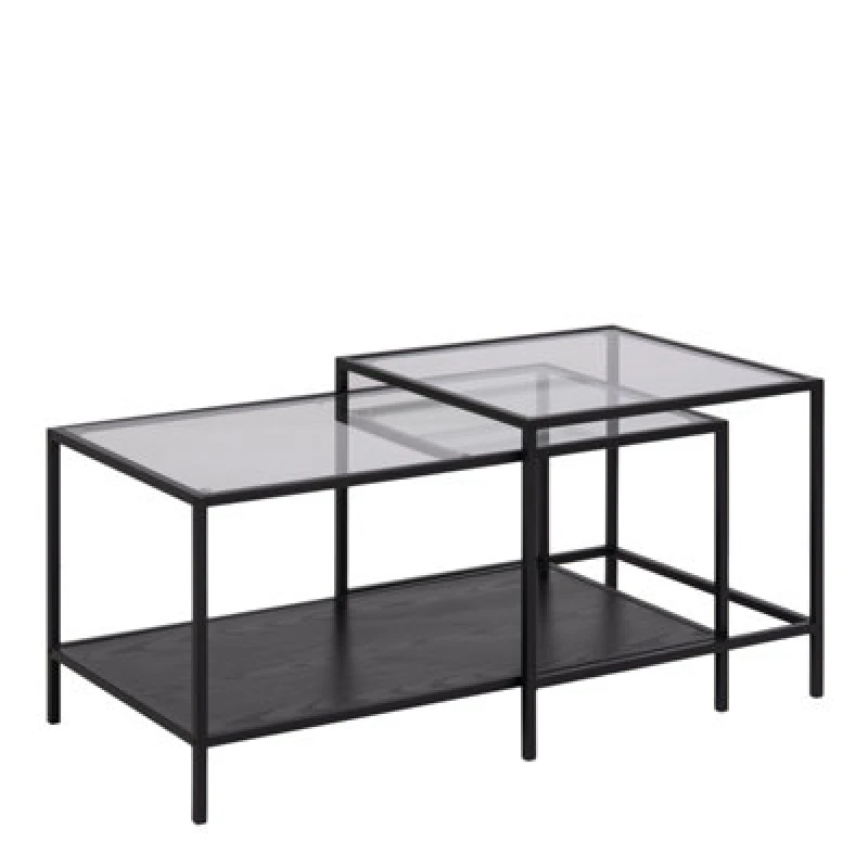 Image of Furniture To Go Seaford Black Metal Coffee Table Set With Glass Top