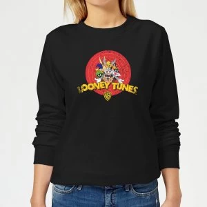 Image of Looney Tunes Logo Distressed Womens Sweatshirt - Black - 5XL
