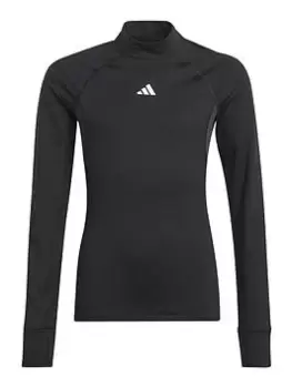 Image of adidas Junior Unisex Tech-Fit Warm Long Sleeve Tee, Black, Size 7-8 Years, Women