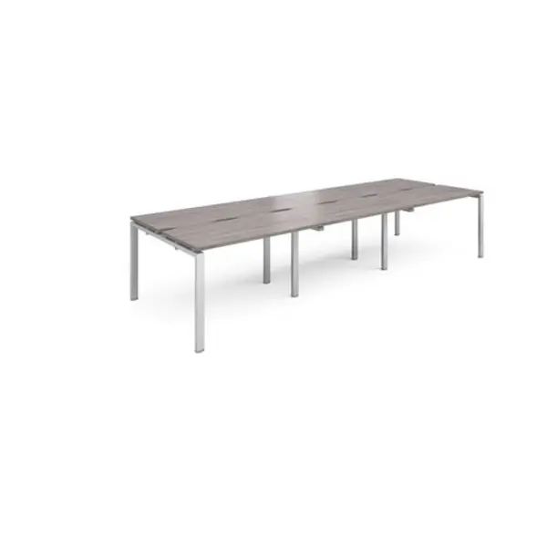 Image of Adapt Adapt sliding top triple back to back desks 3600mm x 1200mm - silver frame, grey oak top STE3612-S-GO