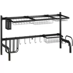 Image of Homcom - Over The Sink Dish Drying Rack, 2 Tier Adjustable Dish Drainer Black - Black