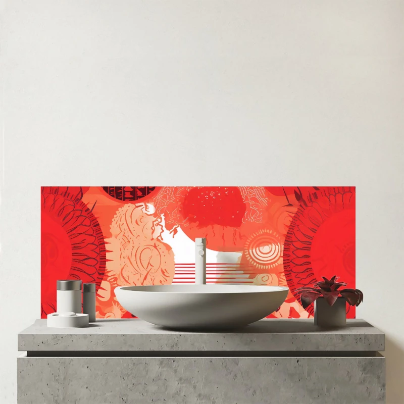 Image of Warren Reed - Designer Abstract Red Sun pattern Glass Bathroom Splashback Red Unisex