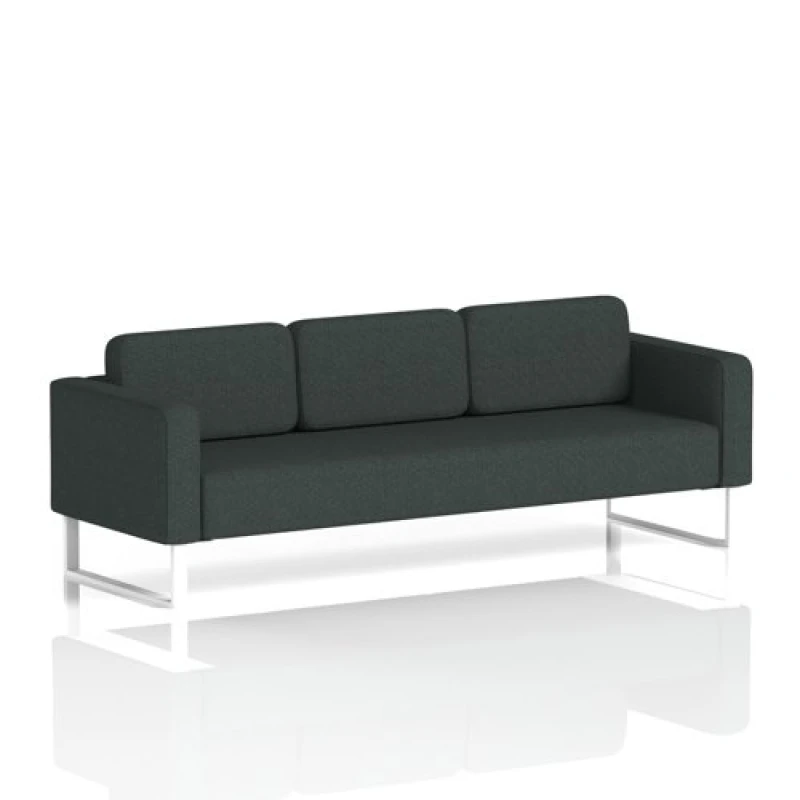 Image of Brixworth Office Sofa 3 Seater with White Legs in Rivet Fabric - Charcoal