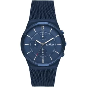 Image of Mens Skagen Melbye Chronograph Chronograph Ocean Blue Stainless Steel Mesh Watch