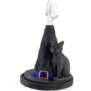 Image of Witches Hat With Cat Incense Cone Holder
