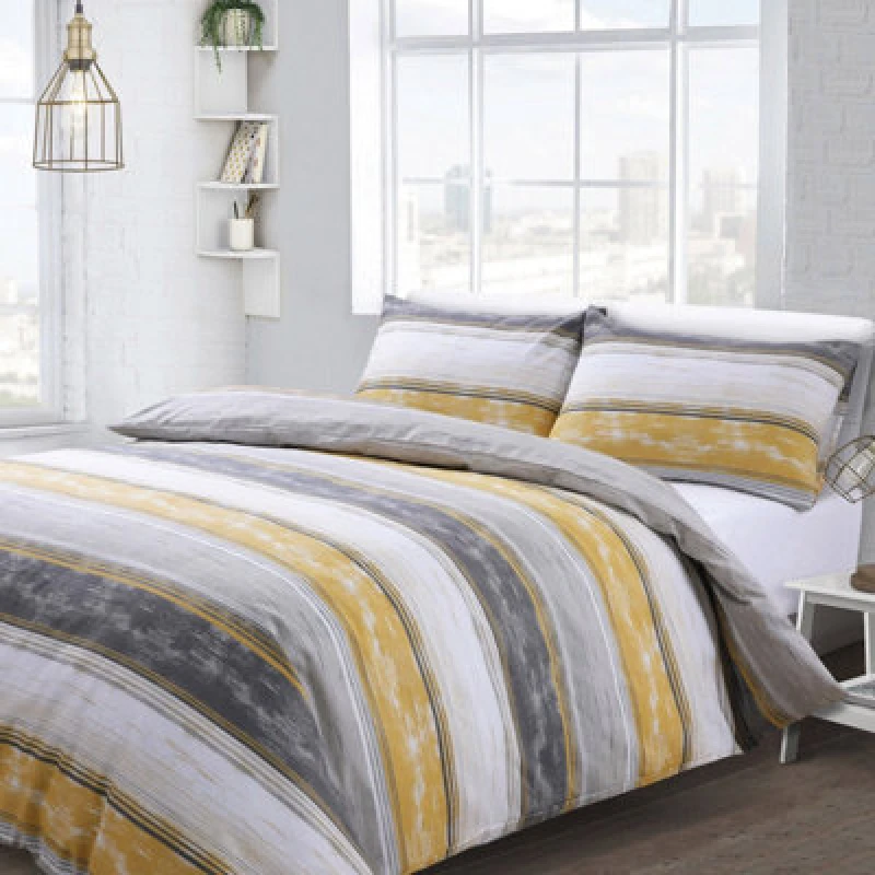 Image of Velosso Contemporary Bedding Set With Button Enclosure - Breathable Cotton Blend Duvet Cover & Pillowcase Set, Machine Washable - Ochre