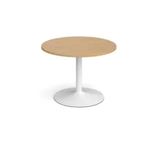 Image of Trumpet base circular boardroom table 1000mm - white base and oak top