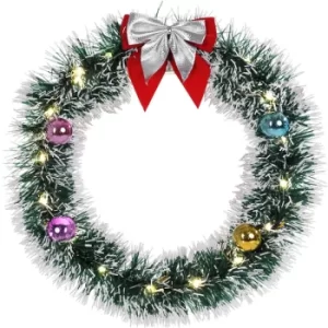 Image of Christmas Wreath with 20 LEDs 32cm Decorative Front Door Wall Window Decor Artificial Silver