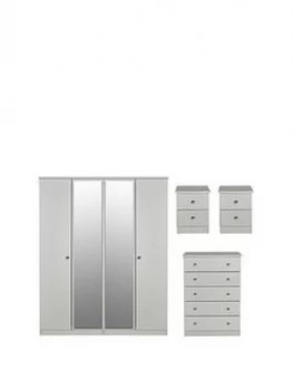 Image of Swift Verve Part Assembled 4 Piece Package - 4 Door Mirrored Wardrobe, 5 Drawer Chest And 2 Bedside Chests