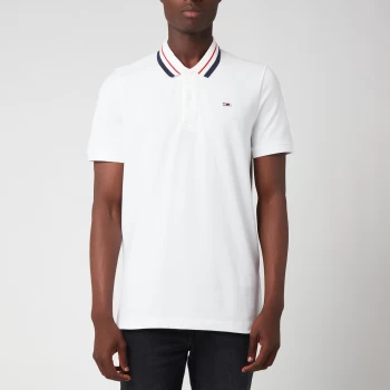 Image of Tommy Jeans Mens Classics Tipped Stretch Polo Shirt - White - M