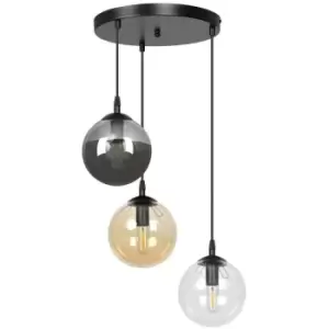 Image of Emibig Cosmo Black Globe Cluster Pendant Ceiling Light with Clear, Graphite, Amber Glass Shades, 3x E14