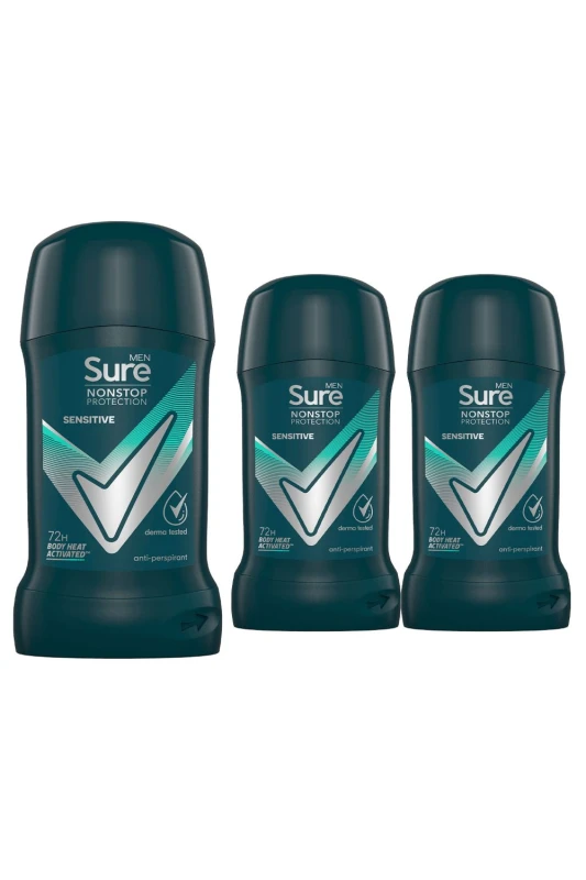 Image of Sure Men 'Antiperspirant Deodorant' Stick 72H Nonstop Protection, 3x50ml White male