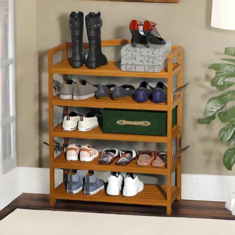 Image of Rafaelo Mobilia 5 Tier Shoe Rack Bamboo in Brown Brown Unisex