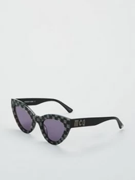 Image of McQ Alexander McQueen Gingham Acetate Cateye Sunglasses, Black, Women