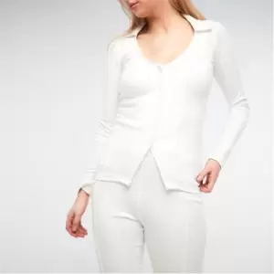 Image of Missguided Rib Plunge Collared Shirt - Cream