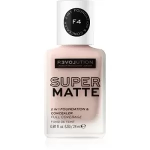 Image of Revolution Relove Super Matte Foundation Long-Lasting Mattifying Foundation Shade F4 24 ml