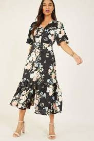 Image of Yumi Black Floral 'Veronica' Midi Dress - 8